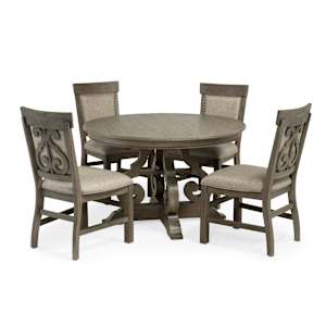 Treble 5-Piece 48-Inch Round Set W/ Fret Back Upholstered Side Chair - DOVE GREY