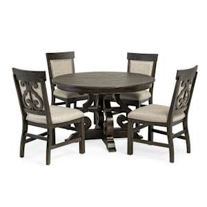 Treble II 5-Piece 48-Inch Round Set W/ Fret Back Upholstered Side Chair - PEPPERCORN