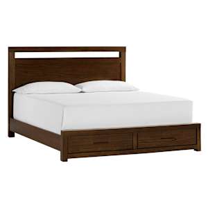 Modern Loft Panel Bed with Storage Footboard - Brownstone