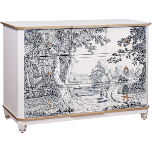 Toile De Jouy three Drawer Wooden Chest